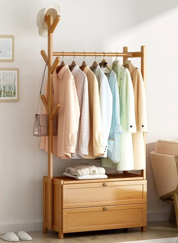 Meuble porte manteau chaussure en bois clair fermé 70cm