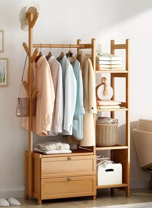 Meuble porte manteau chaussure en bois clair fermé 80cm