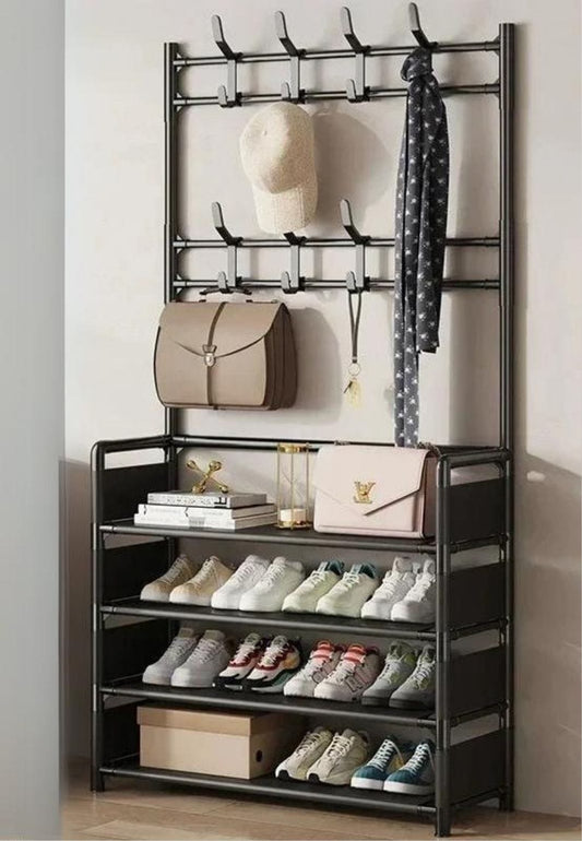 Meuble porte manteau chaussure 4 étagères creuses Noir| Le Porte Manteau 4 Layers-Black B