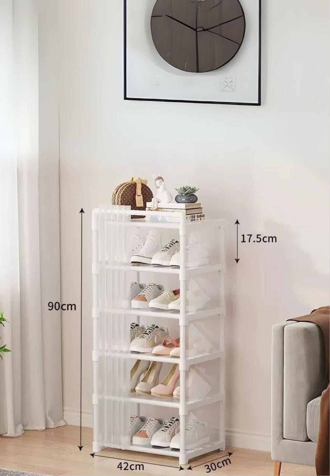 Meuble porte manteau chaussure à rideaux Blanc | Le Porte Manteaiu White 6-layer 42