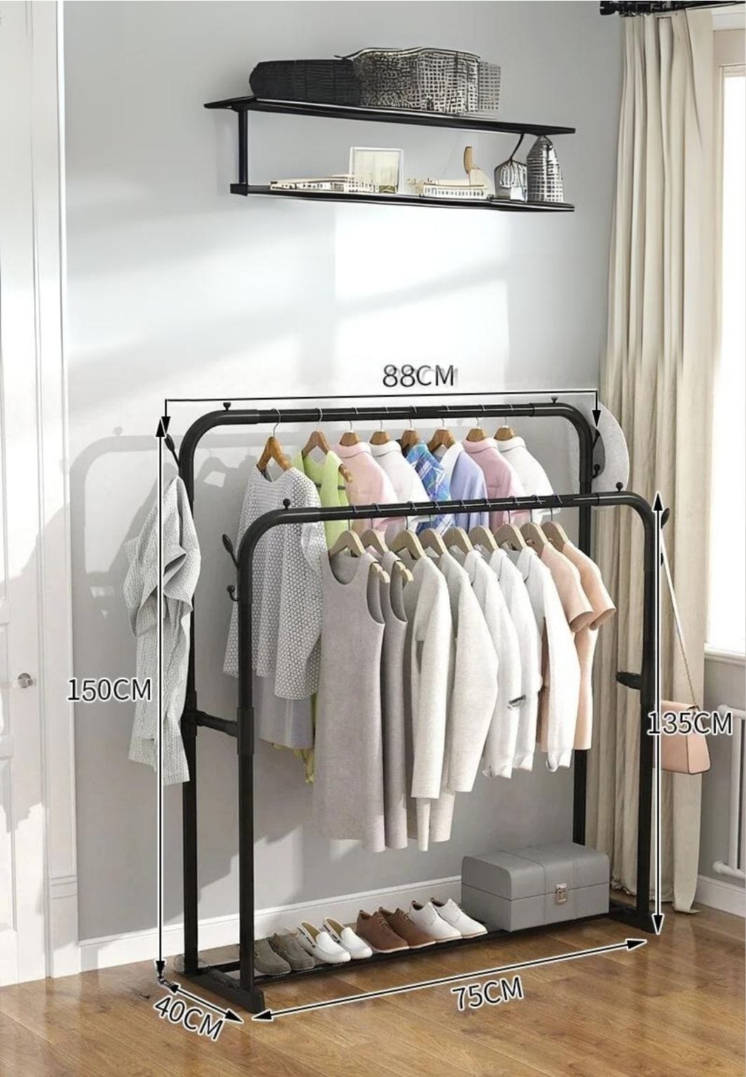 Meuble porte manteau chaussure double tringle unique étagère fixe | Le Porte Manteau style12