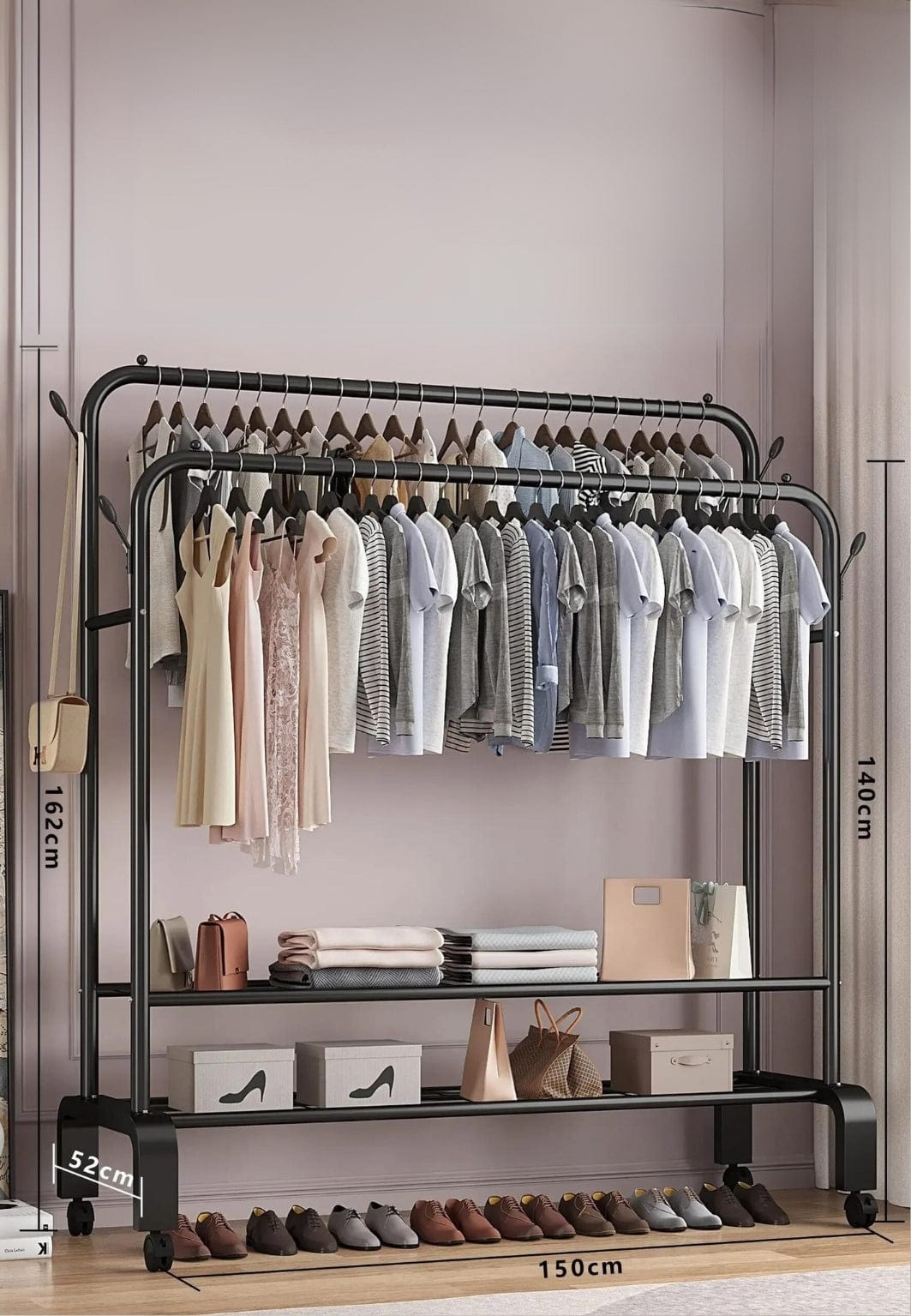 Meuble porte manteau chaussure Dressing Géant sur Haute Roulette Noir | Le Porte Manteau GYG21