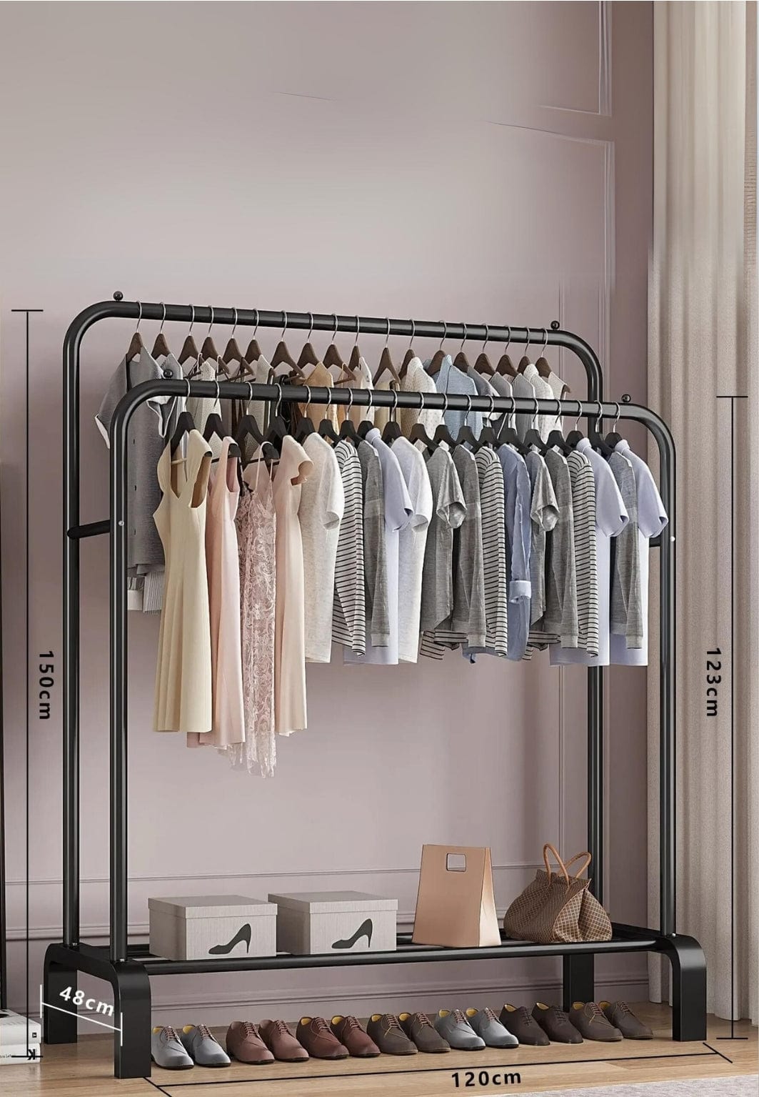 Meuble porte manteau chaussure Dressing Géant sur Roulette Noir | Le Porte Manteau GYG23