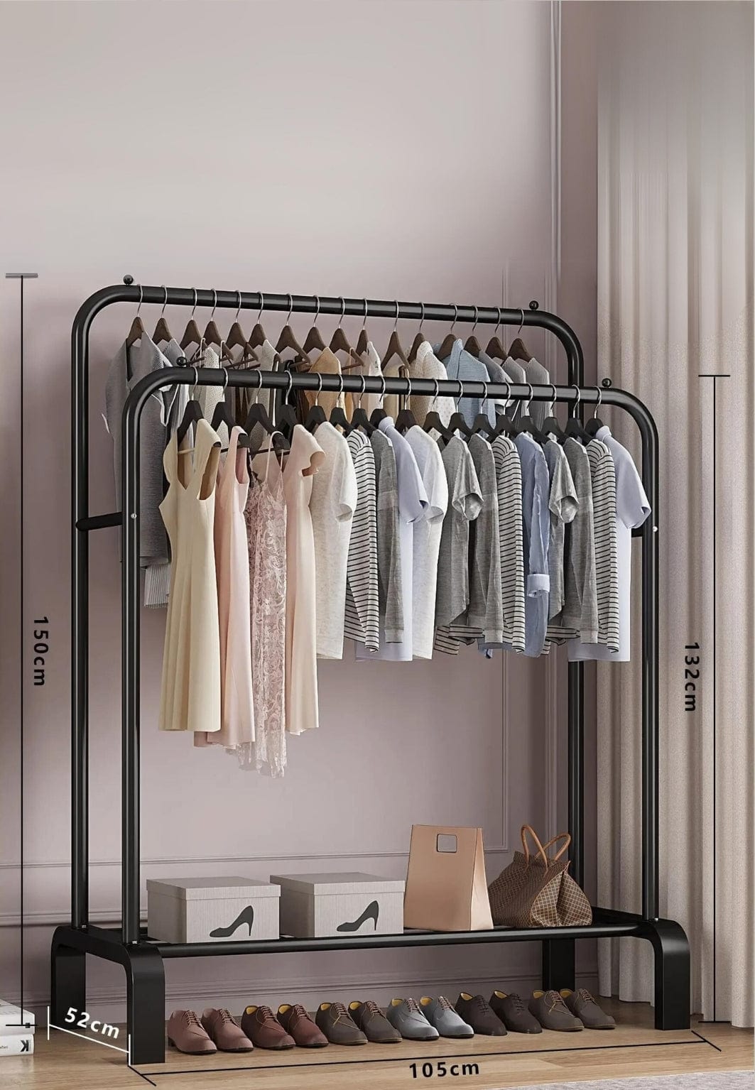 Meuble porte manteau chaussure Dressing Moyen sur Fixe Noir | Le Porte Manteau GYG7