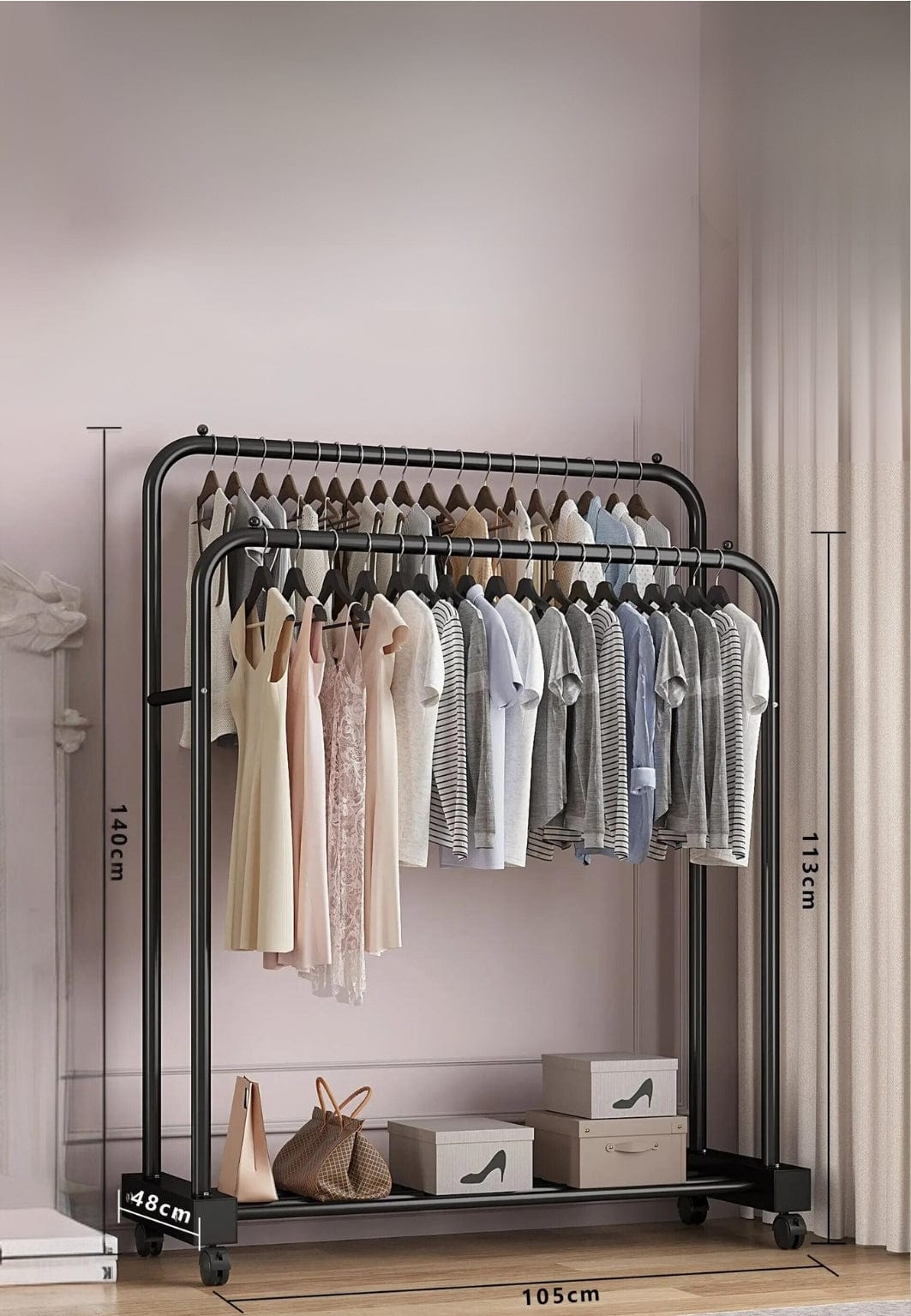 Meuble porte manteau chaussure Dressing Moyen sur Roulette Noir | Le Porte Manteau GYG3