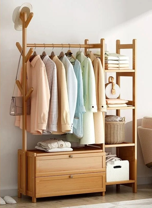 Meuble porte manteau chaussure en bois clair fermé 100cm | Le Porte Manteau H