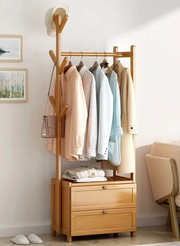 Meuble porte manteau chaussure en bois clair fermé 50cm | Le Porte Manteau E