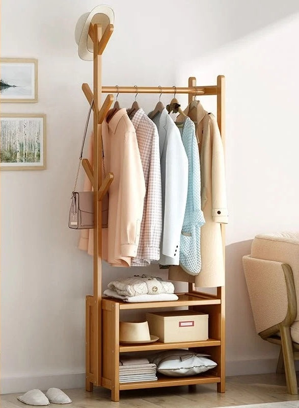 Meuble porte manteau chaussure en bois clair ouvert 50cm | Le Porte Manteau A