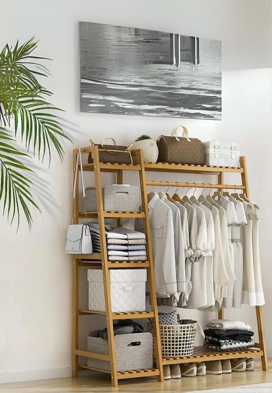 Meuble porte manteau chaussure en bois clair Triangle Etagère| Le Porte Manteau