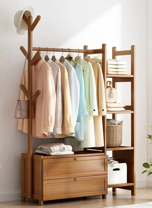 Meuble porte manteau chaussure en bois foncé fermé 100cm | Le Porte Manteau P