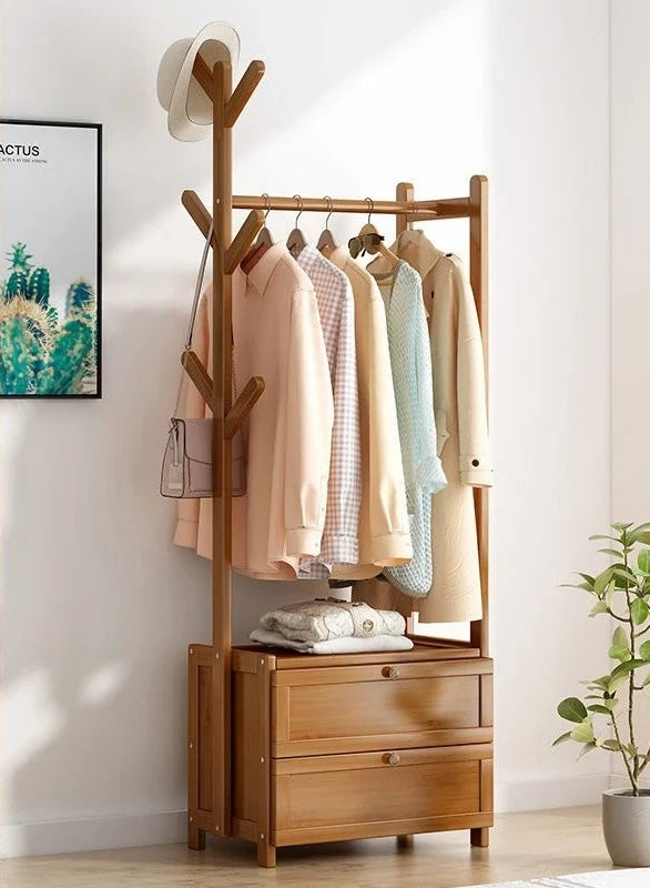 Meuble porte manteau chaussure en bois foncé fermé 50cm | Le Porte Manteau