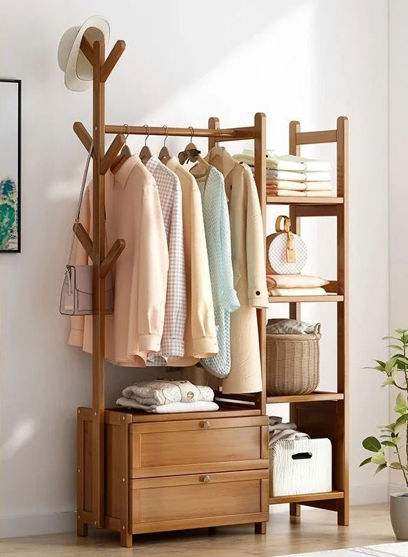 Meuble porte manteau chaussure en bois foncé fermé 80cm | Le Porte Manteau