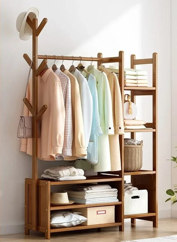 Meuble porte manteau chaussure en bois foncé ouvert 100cm | Le Porte Manteau