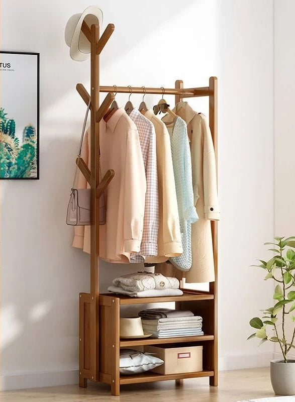 Meuble porte manteau chaussure en bois foncé ouvert 50cm | Le Porte Manteau