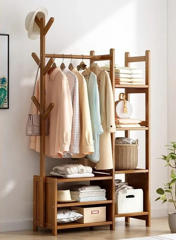 Meuble porte manteau chaussure en bois foncé ouvert 80cm | Le Porte Manteau K