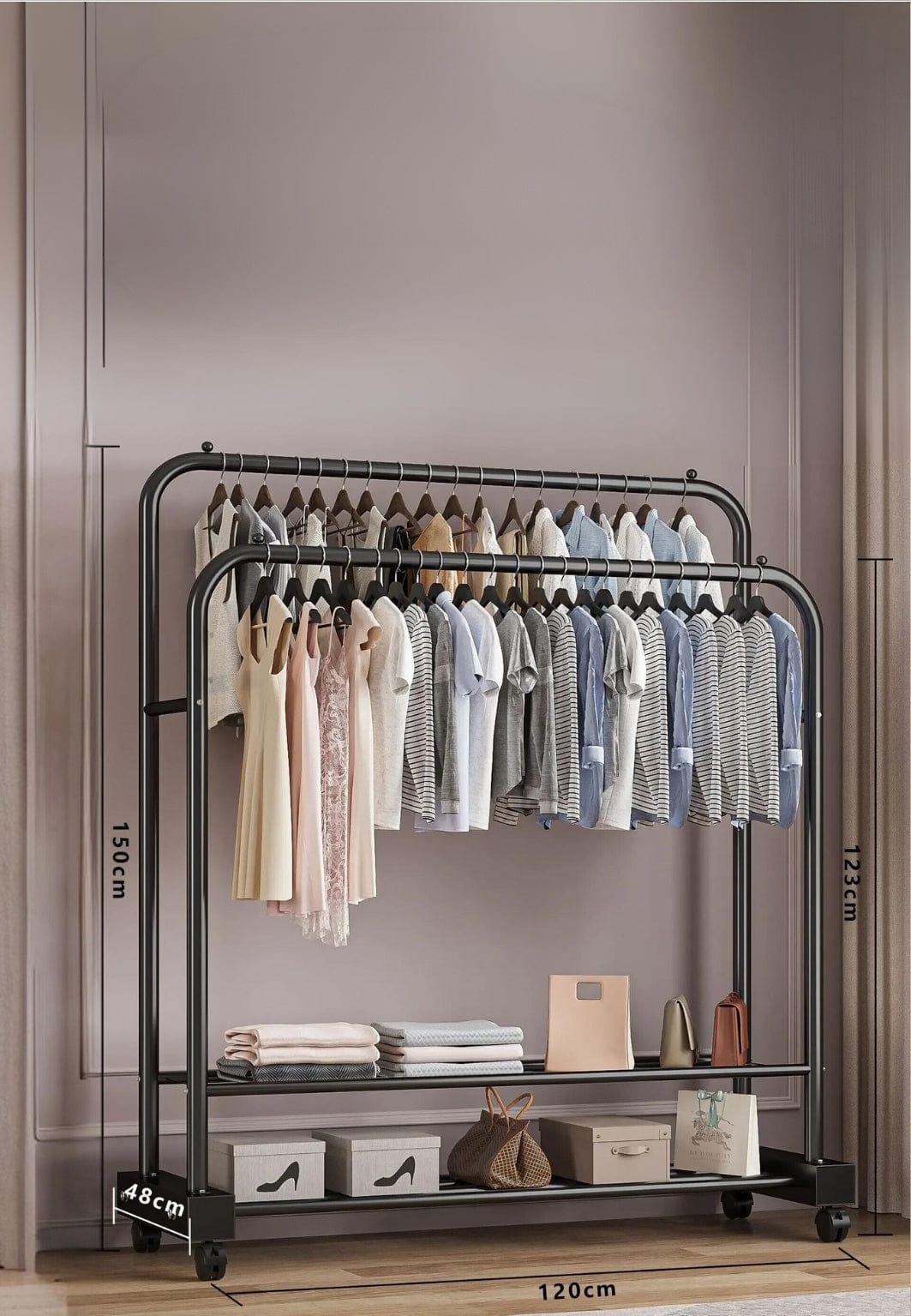 Meuble porte manteau chaussure Grand Dressing sur Roulette Noir | Le Porte Manteau GYG11