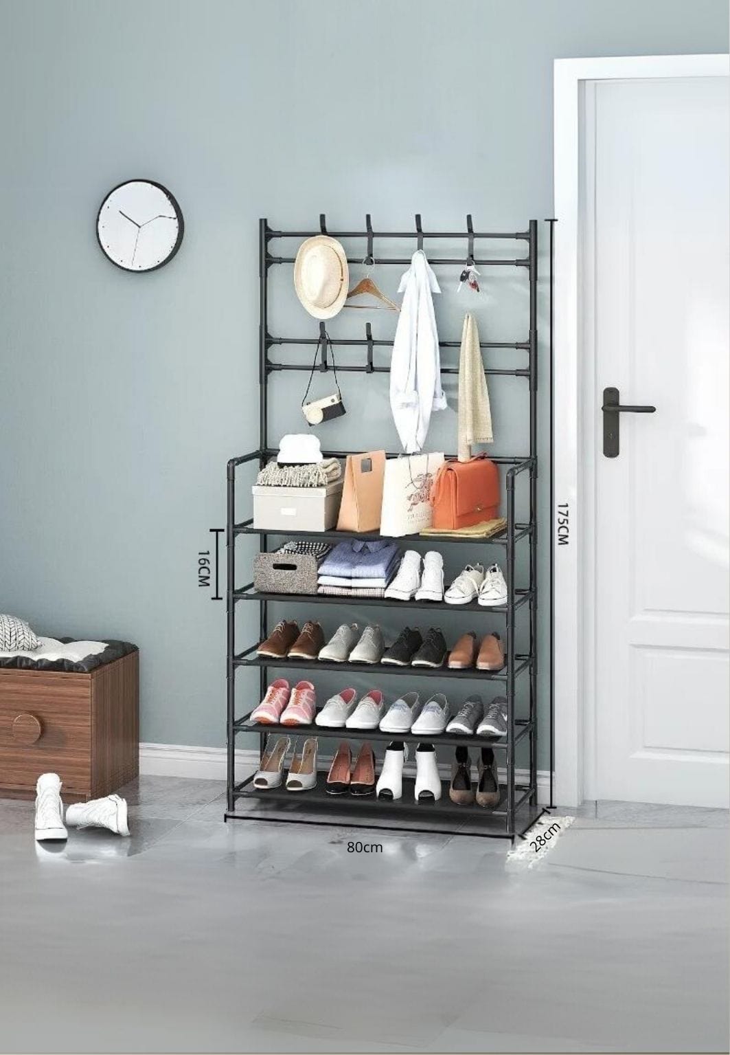 Meuble porte manteau chaussure Haut Large Noir | Le Porte Manteau H