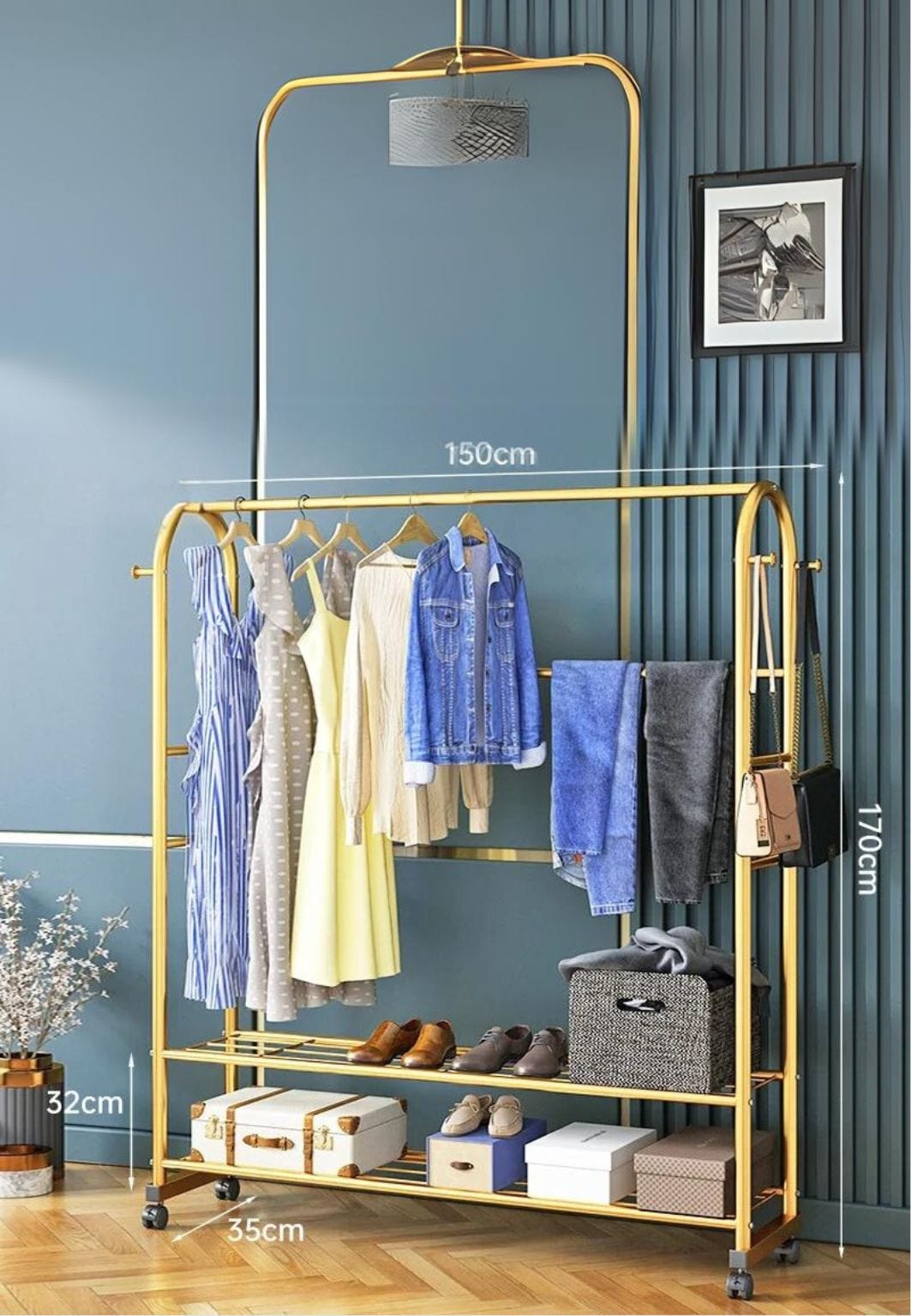 Meuble porte manteau chaussure Luxe Doré Géant | Le Porte Manteau Gold-150cm