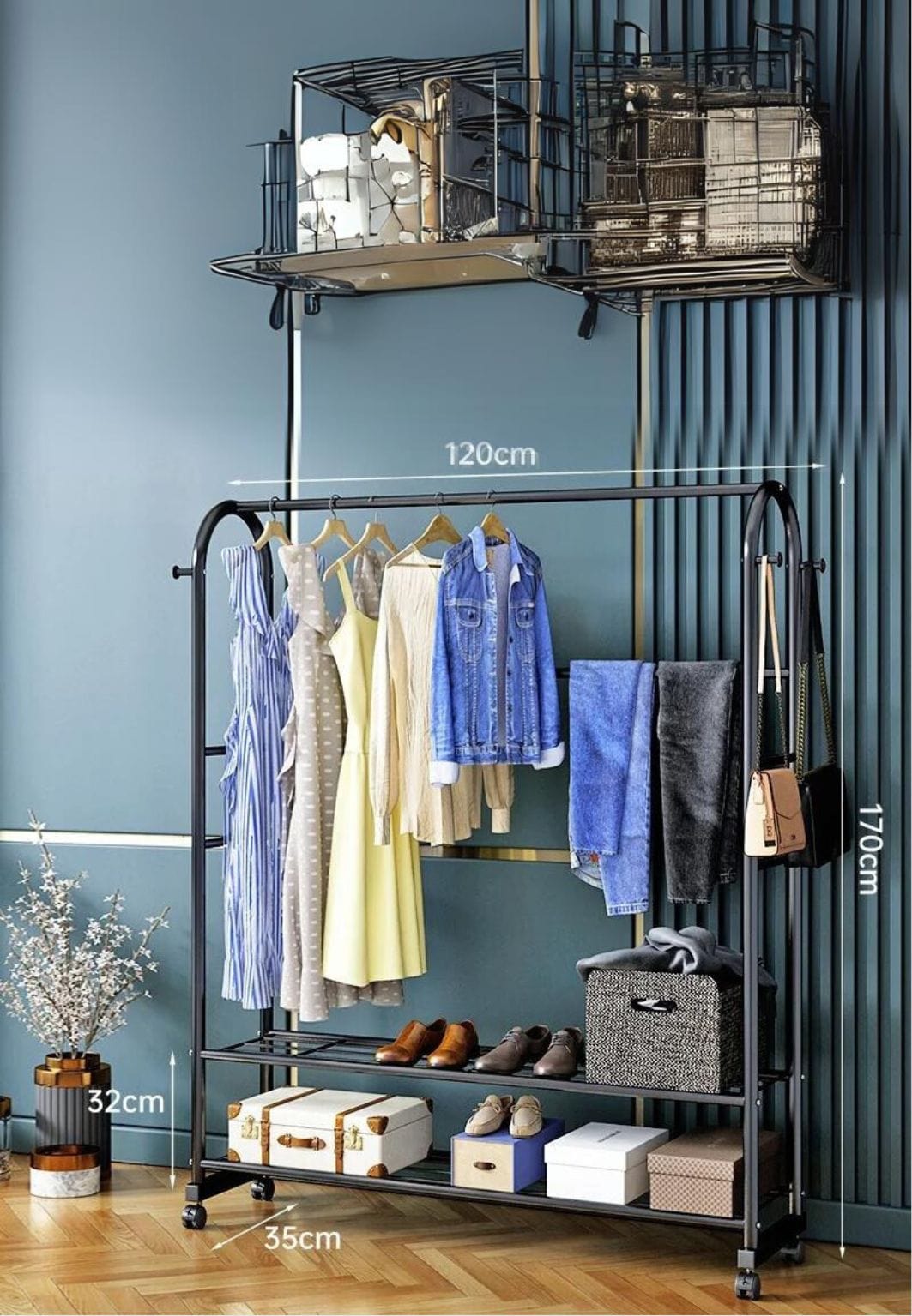 Meuble porte manteau chaussure Luxe Noir Grand | Le Porte Manteau Black-120cm