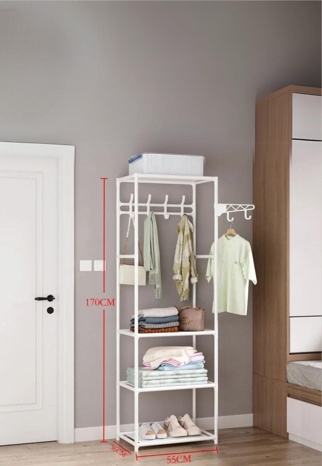 Meuble porte manteau chaussure Ouvert Etagères Blanc | Le Porte Manteau White D