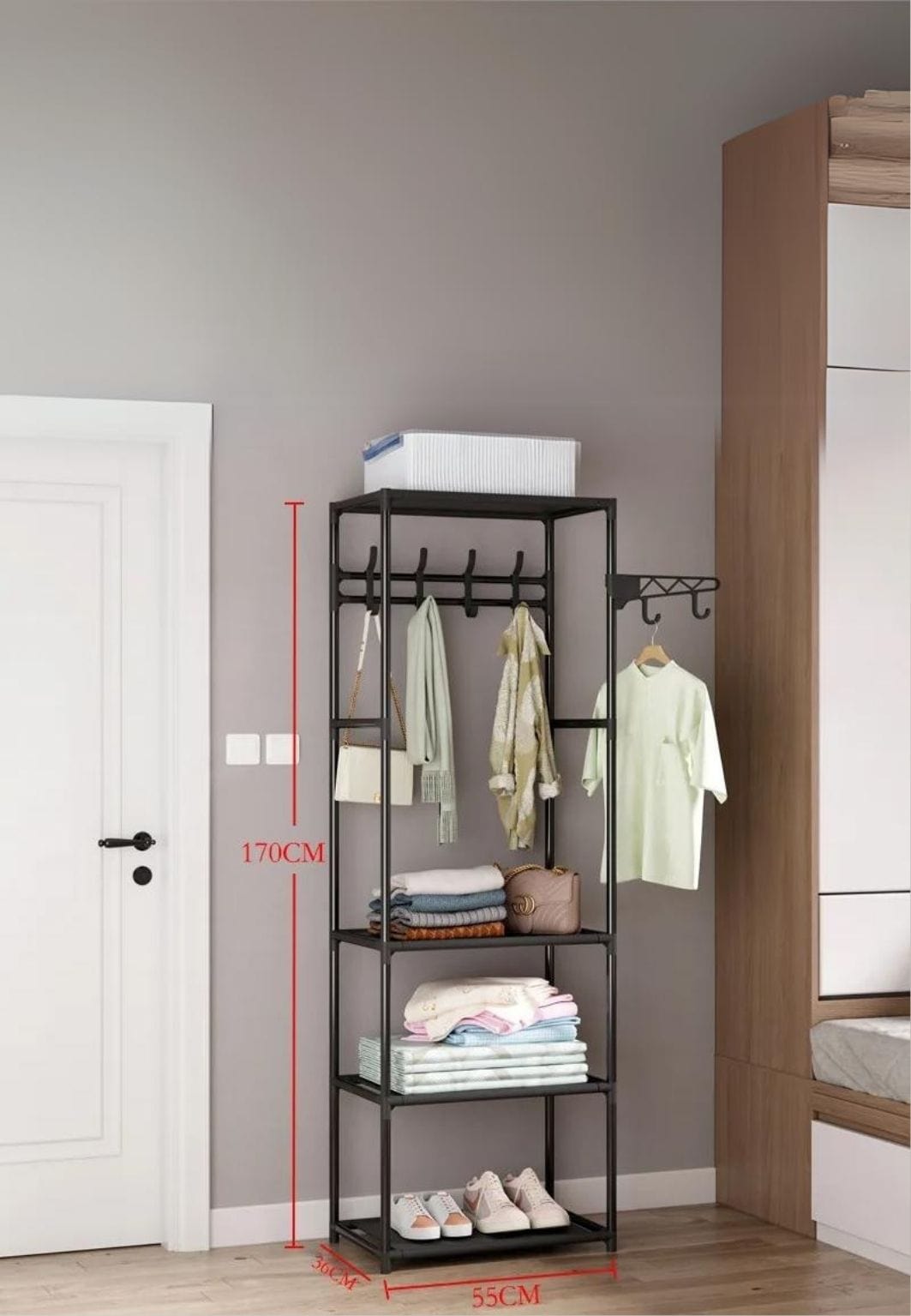 Meuble porte manteau chaussure Ouvert Etagères Noir | Le Porte Manteau Black D