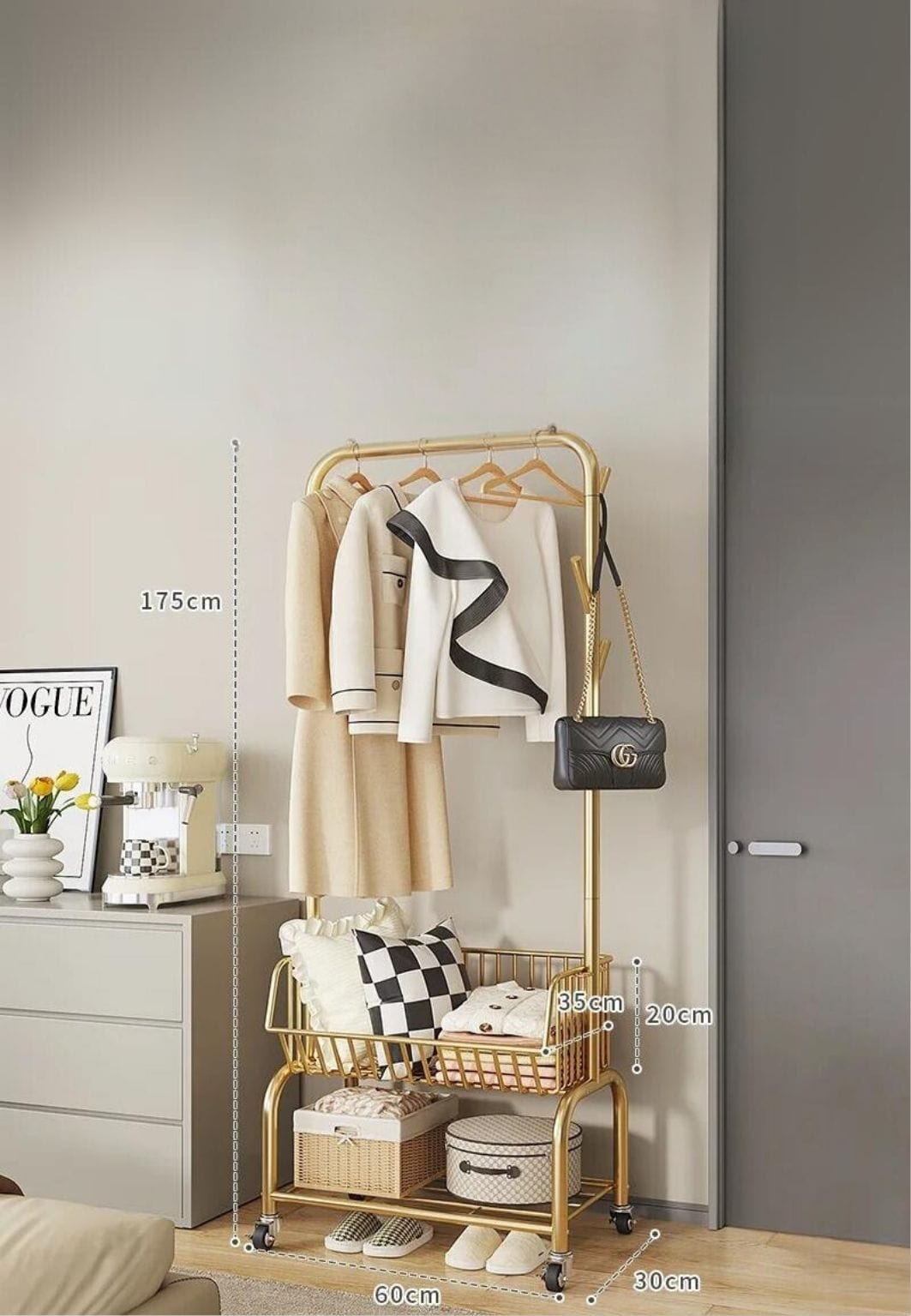 Meuble porte manteau chaussure Panier Doré | Le Porte Manteau F