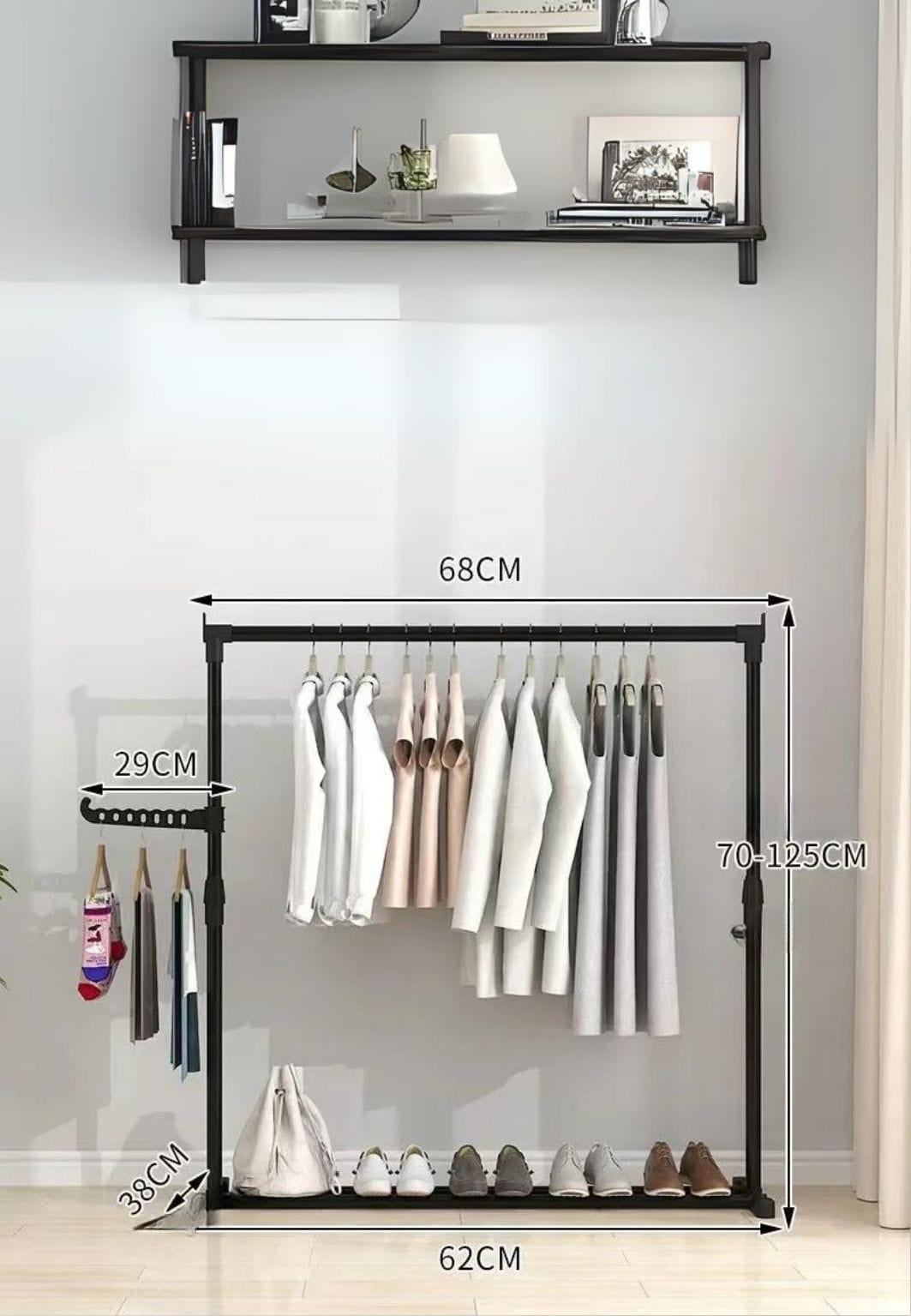 Meuble porte manteau chaussure simple tringle avec bras unique étagère fixe 68 x 70-125 cm | Le Porte Manteau style5