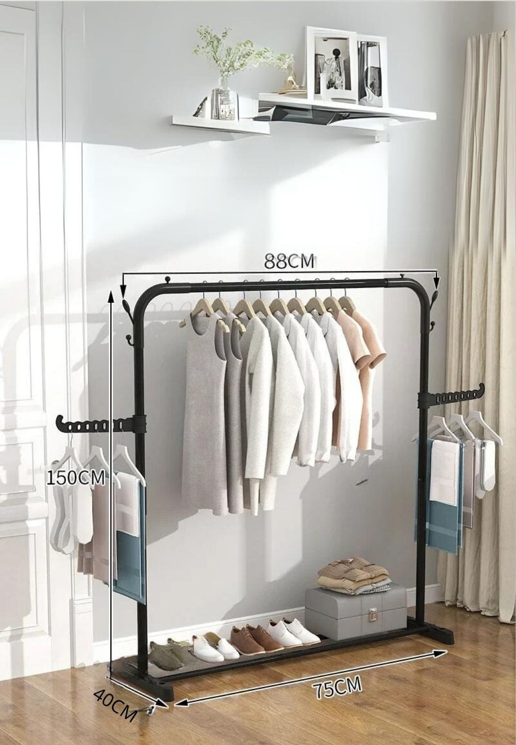 Meuble porte manteau chaussure simple tringle avec bras unique étagère fixe | Le Porte Manteau style8