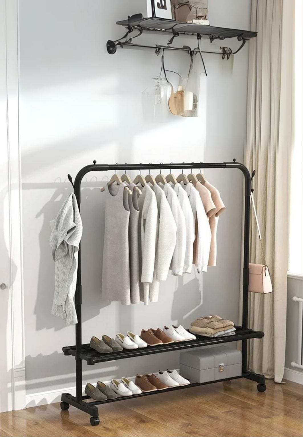 Meuble porte manteau chaussure simple tringle double étagère fixe | Le Porte Manteau style10