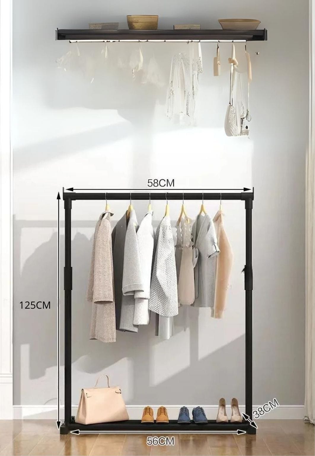 Meuble porte manteau chaussure simple tringle unique étagère fixe 58 x 125 cm | Le Porte Manteau style1