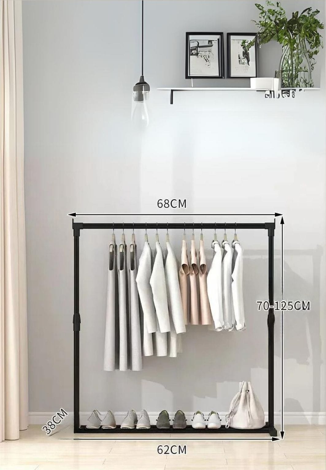 Meuble porte manteau chaussure simple tringle unique étagère fixe 68 x 70-125 cm | Le Porte Manteau style3