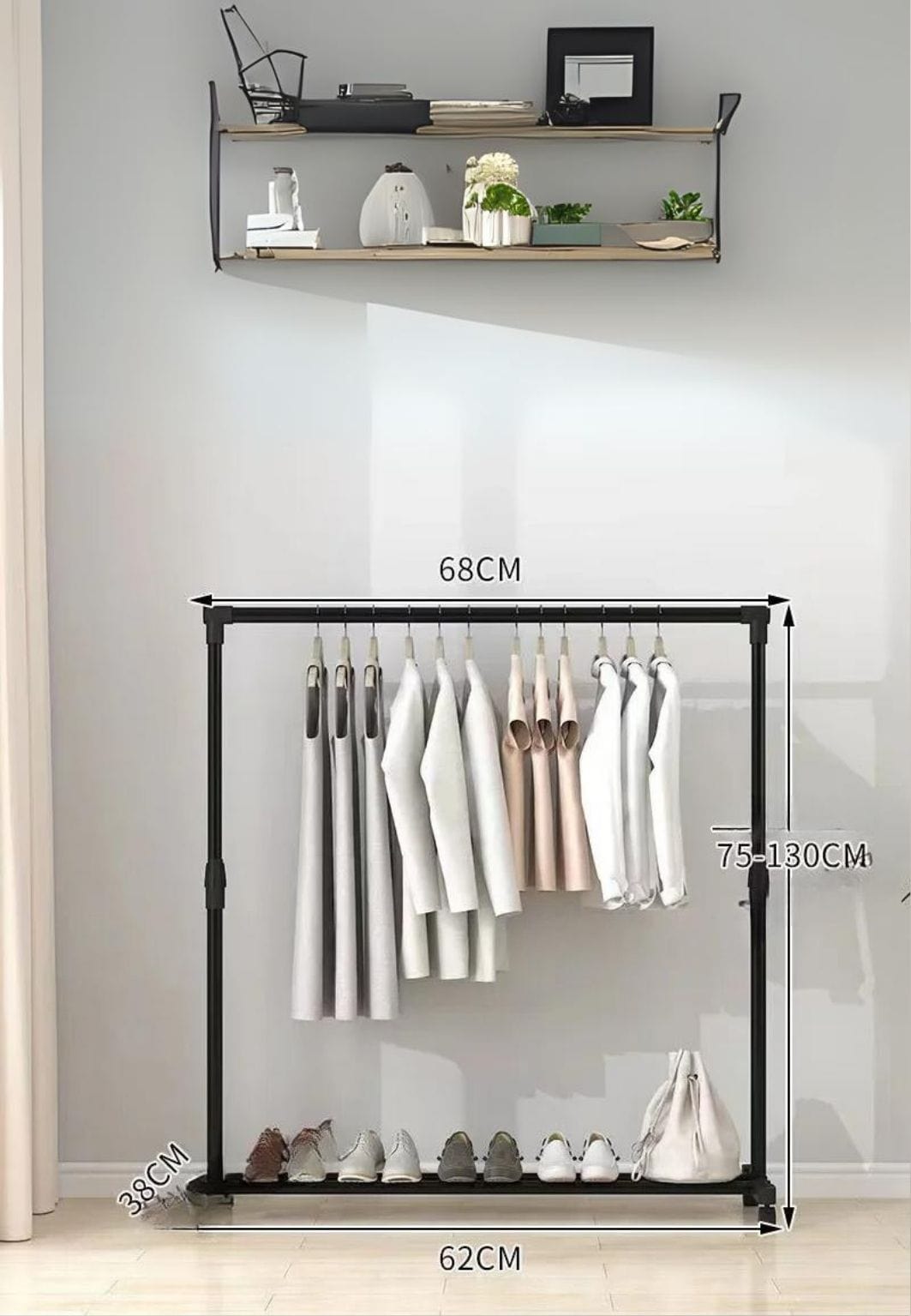 Meuble porte manteau chaussure simple tringle unique étagère fixe 68 x 75-130 cm| Le Porte Manteau style4 with wheel
