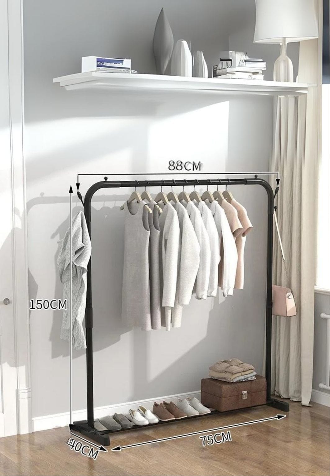 Meuble porte manteau chaussure simple tringle unique étagère fixe | Le Porte Manteau style6