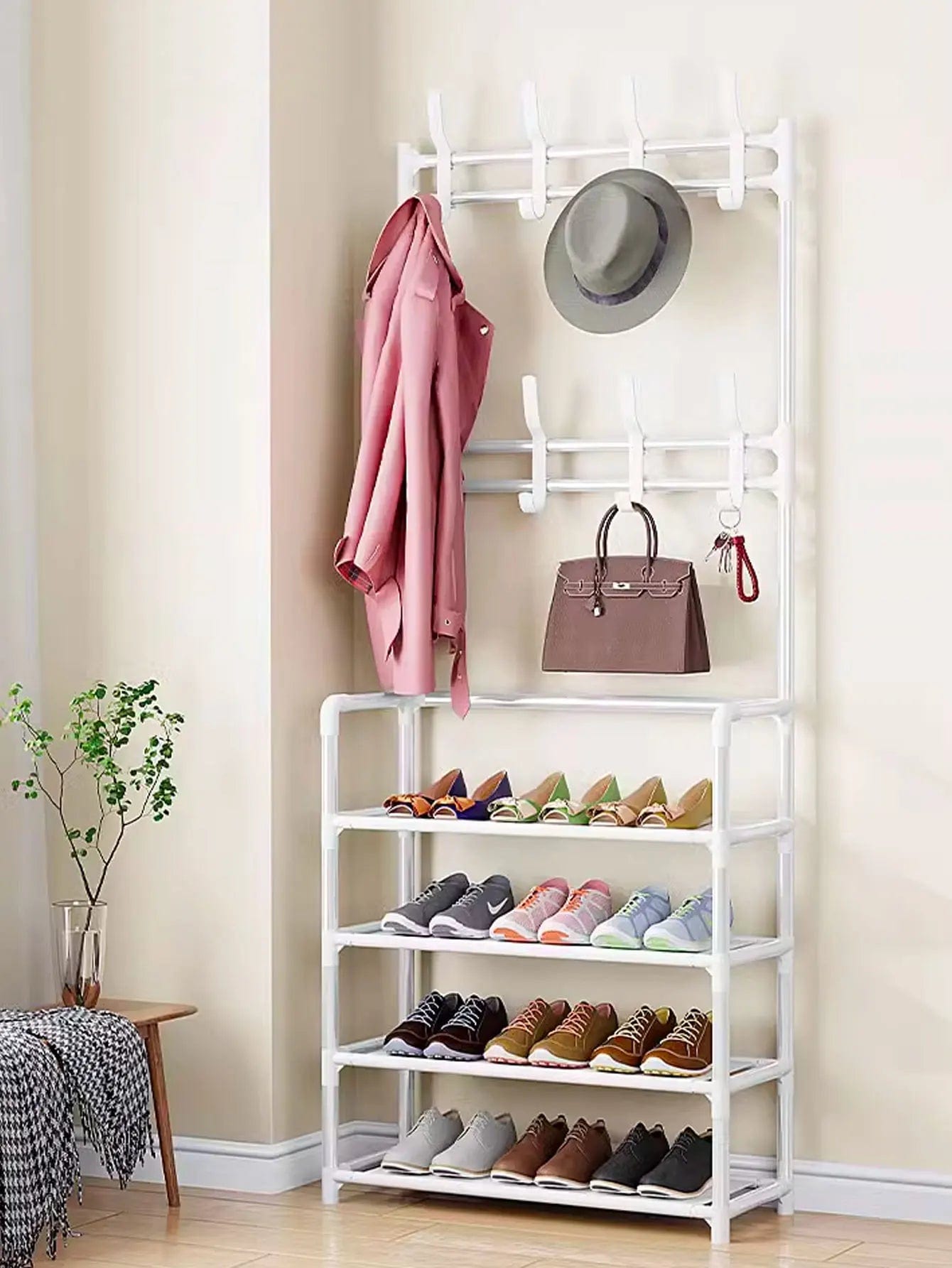 Meuble porte manteau chaussure Squelette Blanc | Le Porte Manteaiu WHITE