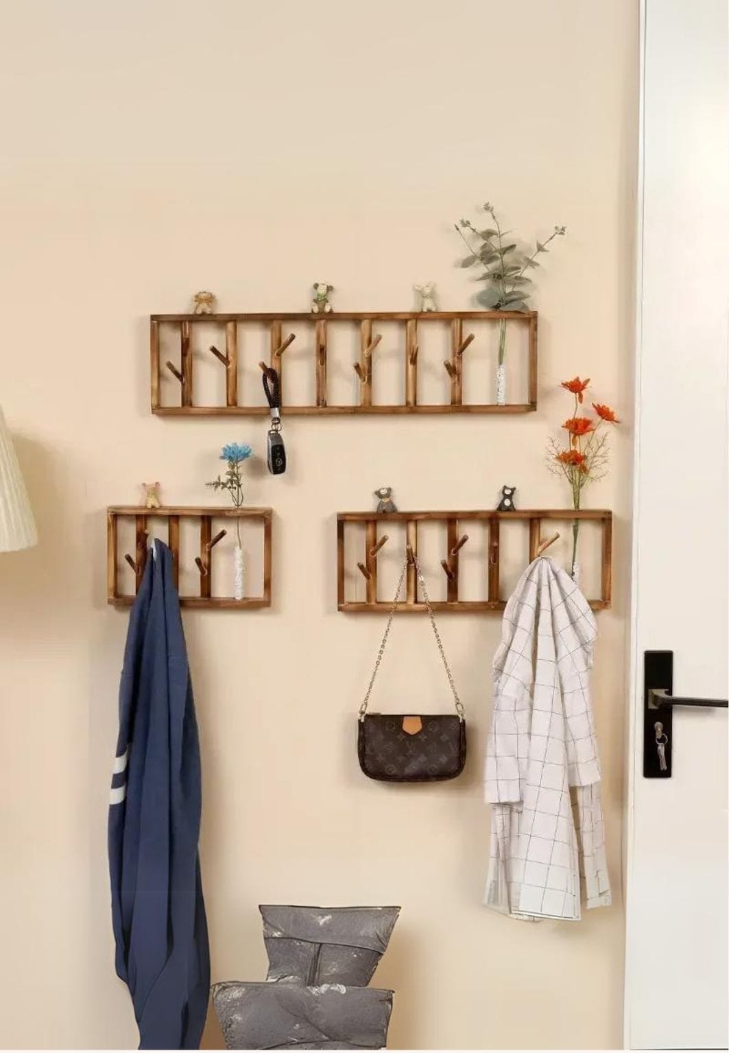 Porte manteau mural en bois clair Floral Moyen | Le Porte Manteau style 1-B50x18
