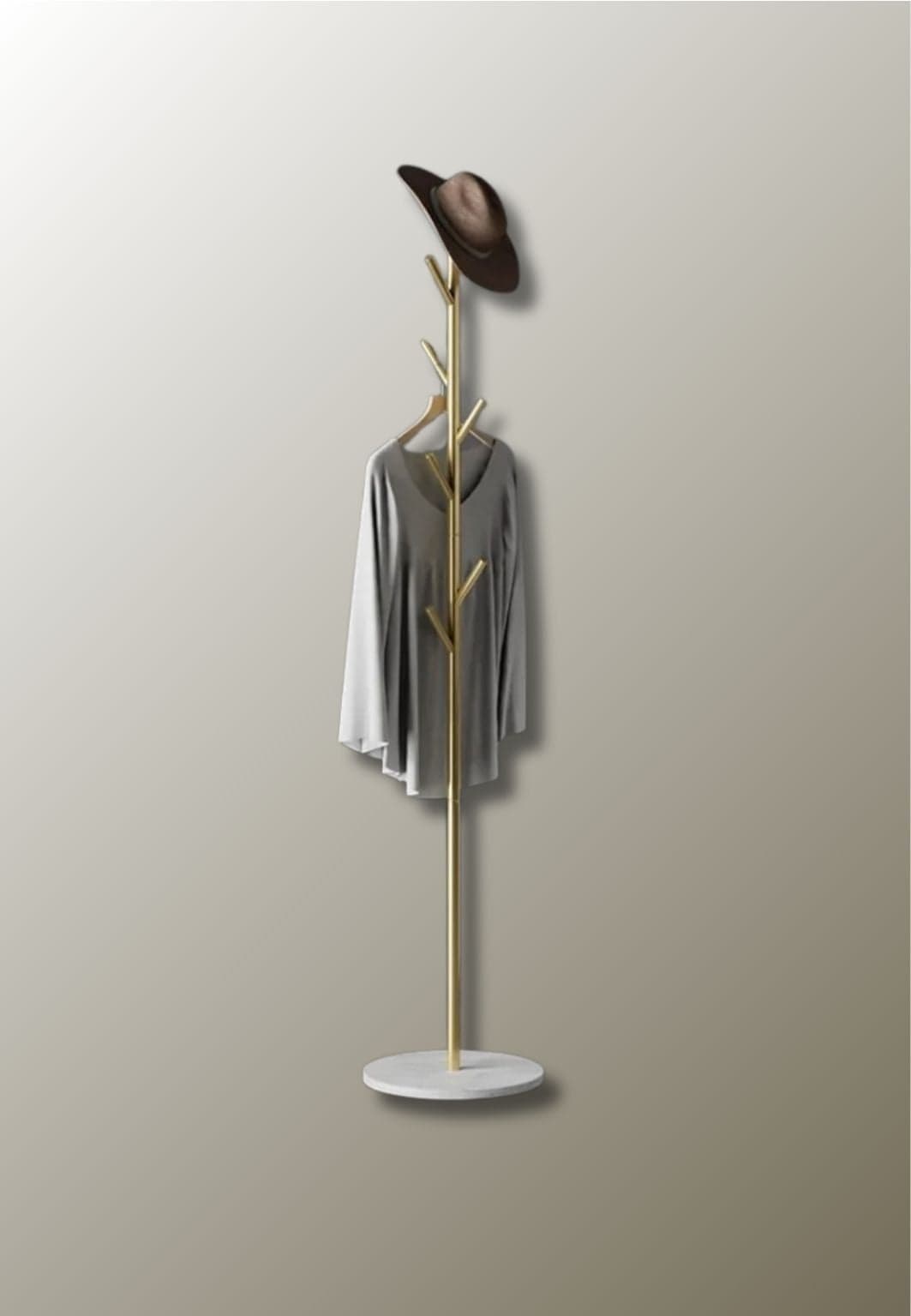 Porte manteau sur pied design arbre doré sur base blanche | Le Porte Manteau Style15