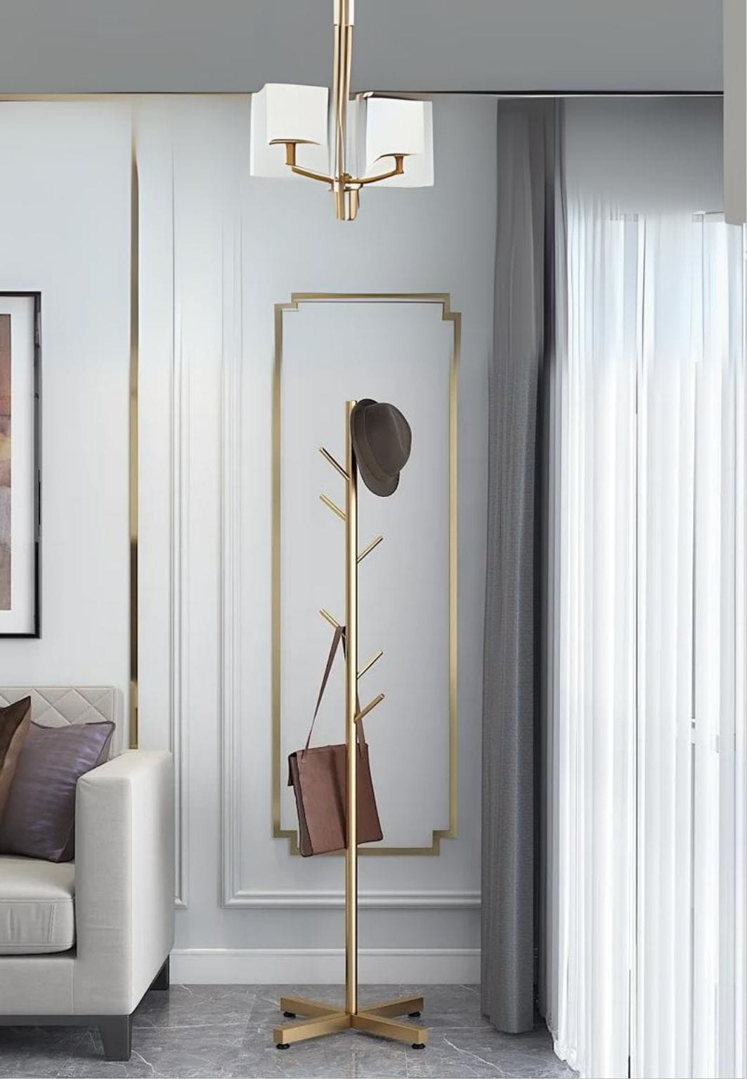 Porte manteau sur pied design arbre doré sur base croisée | Le Porte Manteau Gold