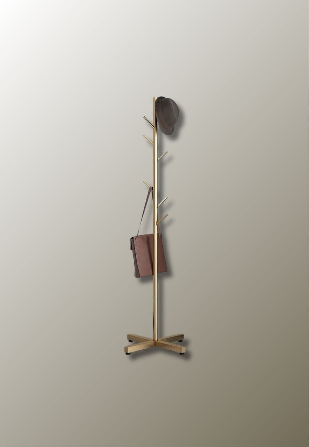 Porte manteau sur pied design arbre doré sur base en croisée | Le Porte Manteau Gold