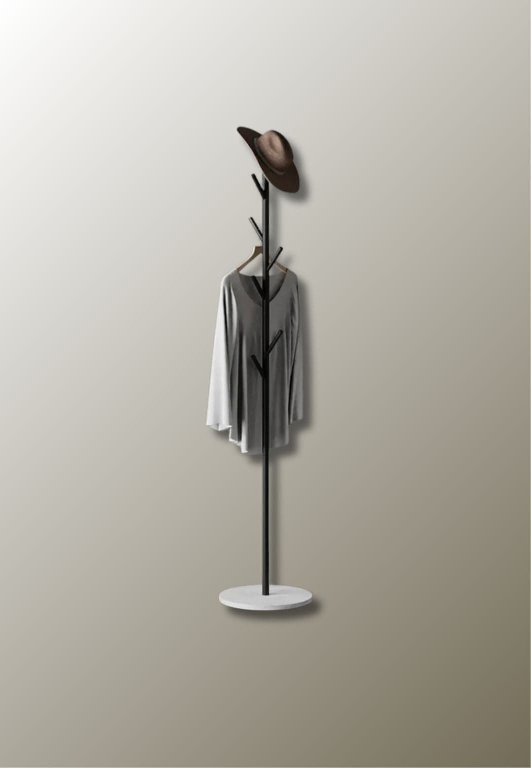 Porte manteau sur pied design arbre noir sur base blanche | Le Porte Manteau Style9