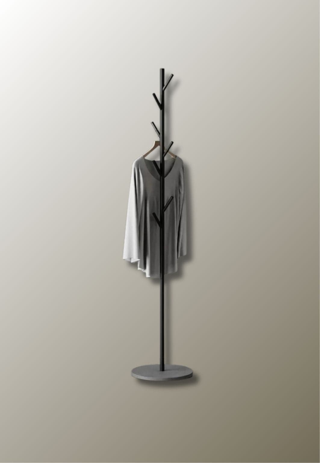 Porte manteau sur pied design arbre noir sur base grise | Le Porte Manteau Style7