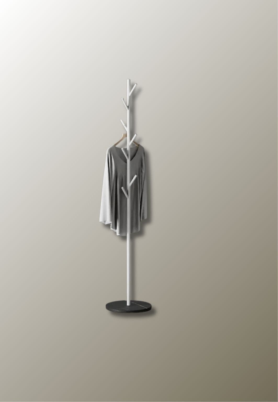 Porte manteau sur pied design champignon blanc sur base noire | Le Porte Manteau Style5