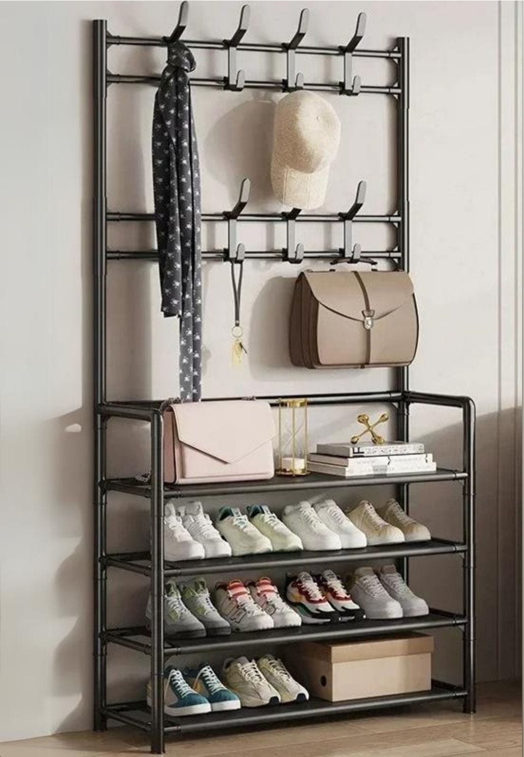 Meuble porte manteau chaussure Chaise Noir 4 étagères| Le Porte Manteau 4 Layers-Black