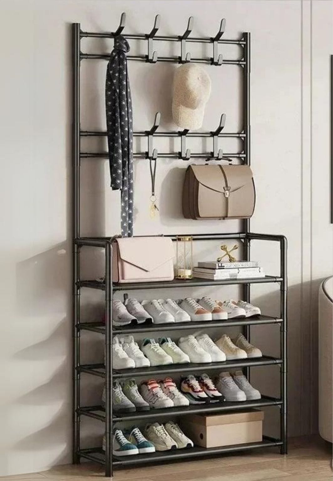 Meuble porte manteau chaussure Chaise Noir 5 étagères| Le Porte Manteau 5 Layers-Black