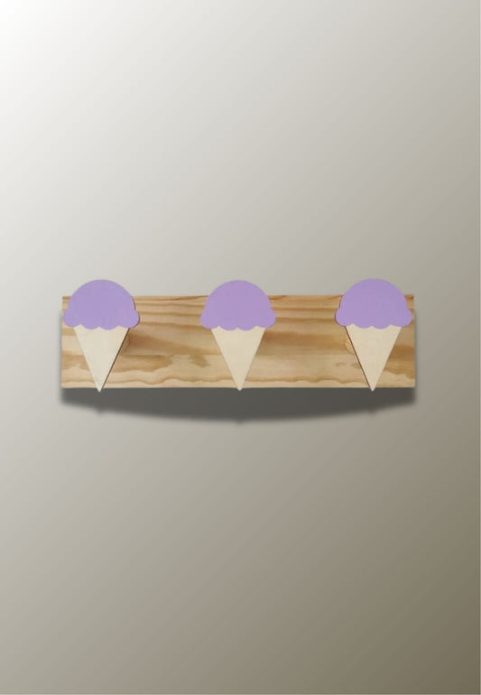 Porte manteau mural enfant triple Glace Violette | Le Porte Manteau Type 16