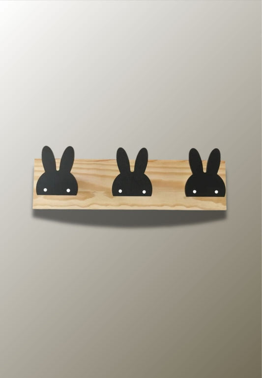 Porte manteau mural enfant triple Lapin Noir | Le Porte Manteau Type 2